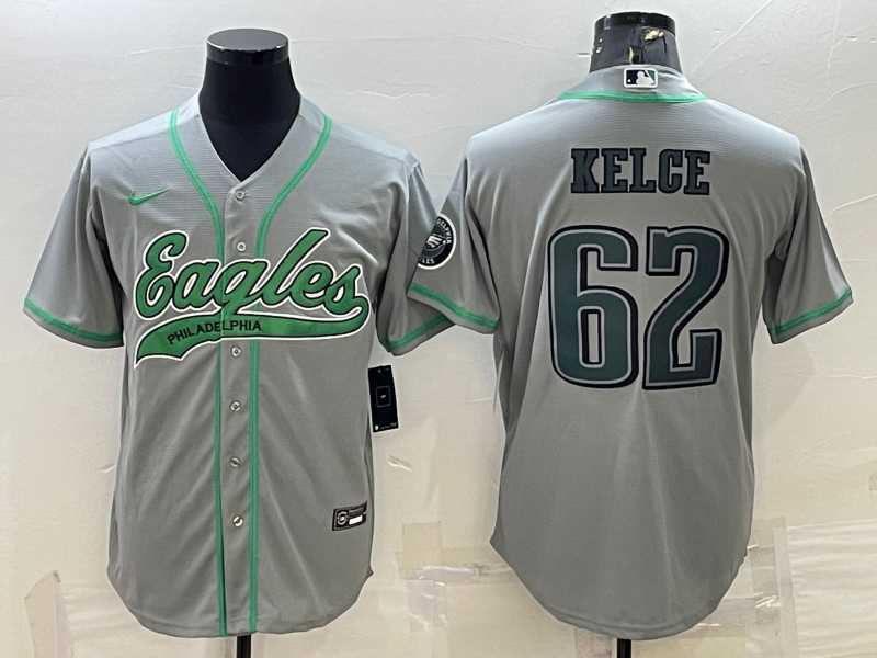 Men%27s Philadelphia Eagles #62 Jason Kelce Grey With Patch Cool Base Stitched Baseball Jersey->philadelphia eagles->NFL Jersey
